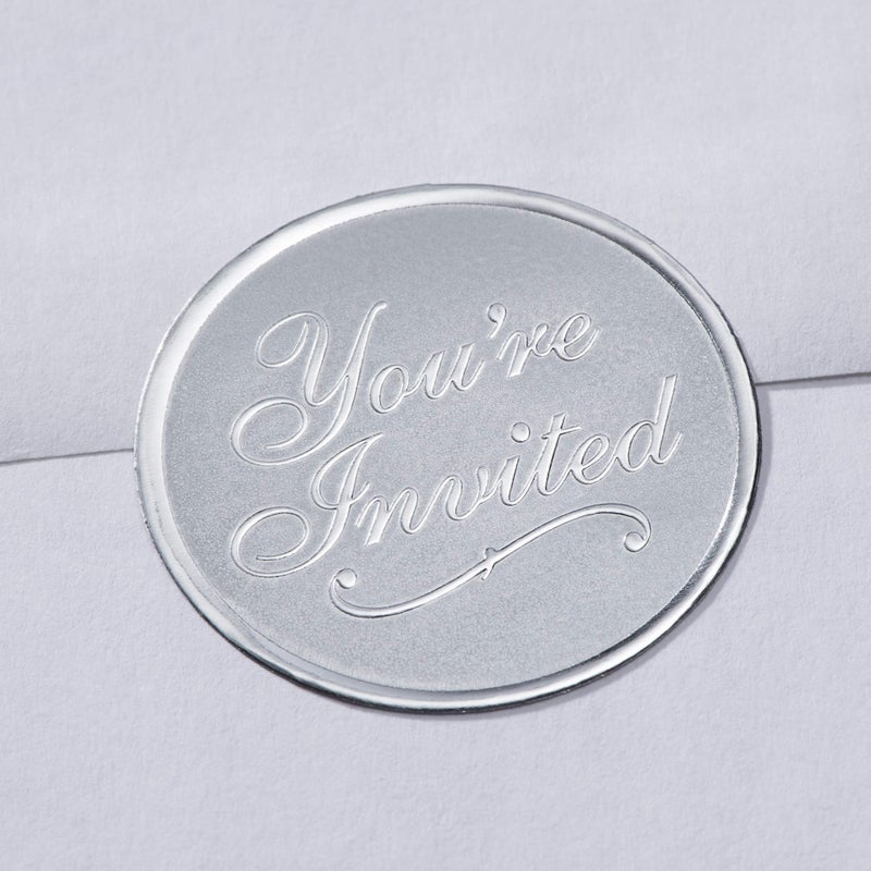 PaperDirect Silver You're Invited Round Embossed Foil Seals, 48 Count - Image 5